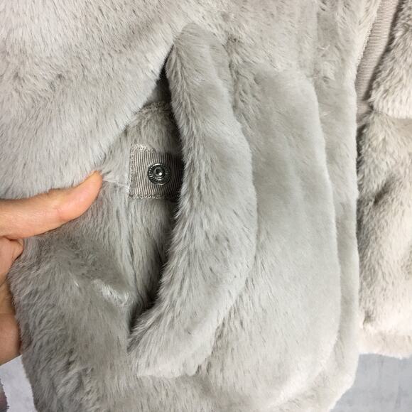 Abercrombie & Fitch Faux Fur Light Grey Women's Puffer Jacket Winter Coat Crop S - Picture 5 of 16